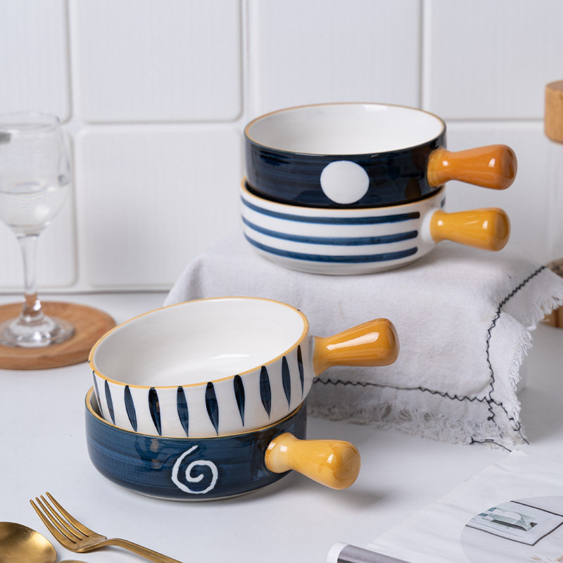 Creative underglaze color bowl with handle