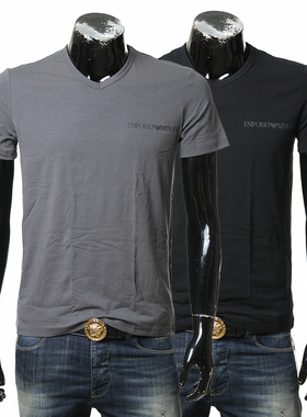 Armani/阿玛尼EA 男士鹰标修身弹力V领短袖T恤 EM000392 AF10779