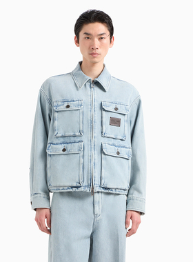 Armani/阿玛尼EA 男士时尚做旧牛仔夹克外套 EM001356 AF13443
