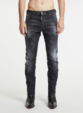 DSQUARED2 D2次方男做旧破洞水洗修身长裤牛仔裤S74LB1724 S30357