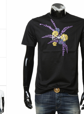 Armani/阿玛尼EA 男士刺绣鹰标丝光棉短袖T恤 EM001908 AF15555