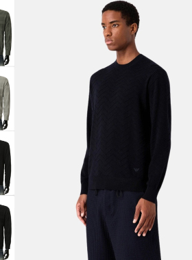 Armani/阿玛尼EA 男士休闲条纹纯羊毛保暖毛衣 6R1MX9 1MCWZ