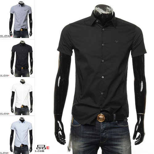 阿玛尼正品鹰标修身夏季短袖衬衫