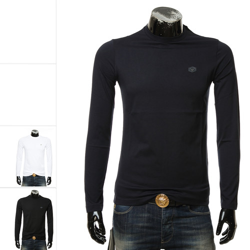 阿玛尼鹰标修身纯色打底圆领t恤