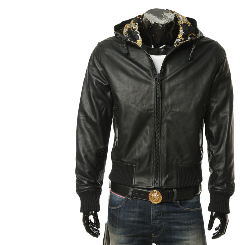 Versace/范思哲VJ时尚休闲百搭男士连帽皮夹克外套ECGZA9P7 25017