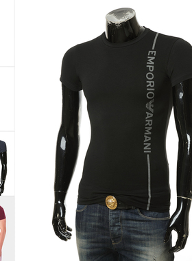 Armani/阿玛尼EA 男士时尚鹰标修身弹力圆领短袖T恤 111035 3F523