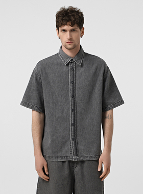 Armani/阿玛尼AX 男士做旧水洗牛仔短袖衬衫 XM000622 AF14943