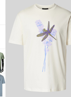 Armani/阿玛尼EA 男士时尚刺绣蜻蜓纯棉短袖T恤EM001726 AF14795
