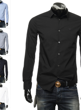 Armani/阿玛尼EA 鹰标男士修身舒适弹力长袖衬衫 8N1C09 1N06Z