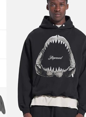REPRESENT 潮牌 男士做旧鲨鱼嘴时尚休闲连帽套头卫衣 M04286