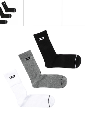 Diesel迪赛 海外直邮 男士潮牌3双装简约长筒袜子 A15405 0LKBI