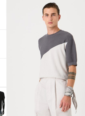 Armani/阿玛尼EA 男士拼色针织时尚休闲圆领短袖T恤 3D1MXW 1MQFZ