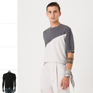 拼色针织时尚 男士 休闲圆领短袖 T恤 1MQFZ Armani 3D1MXW 阿玛尼EA