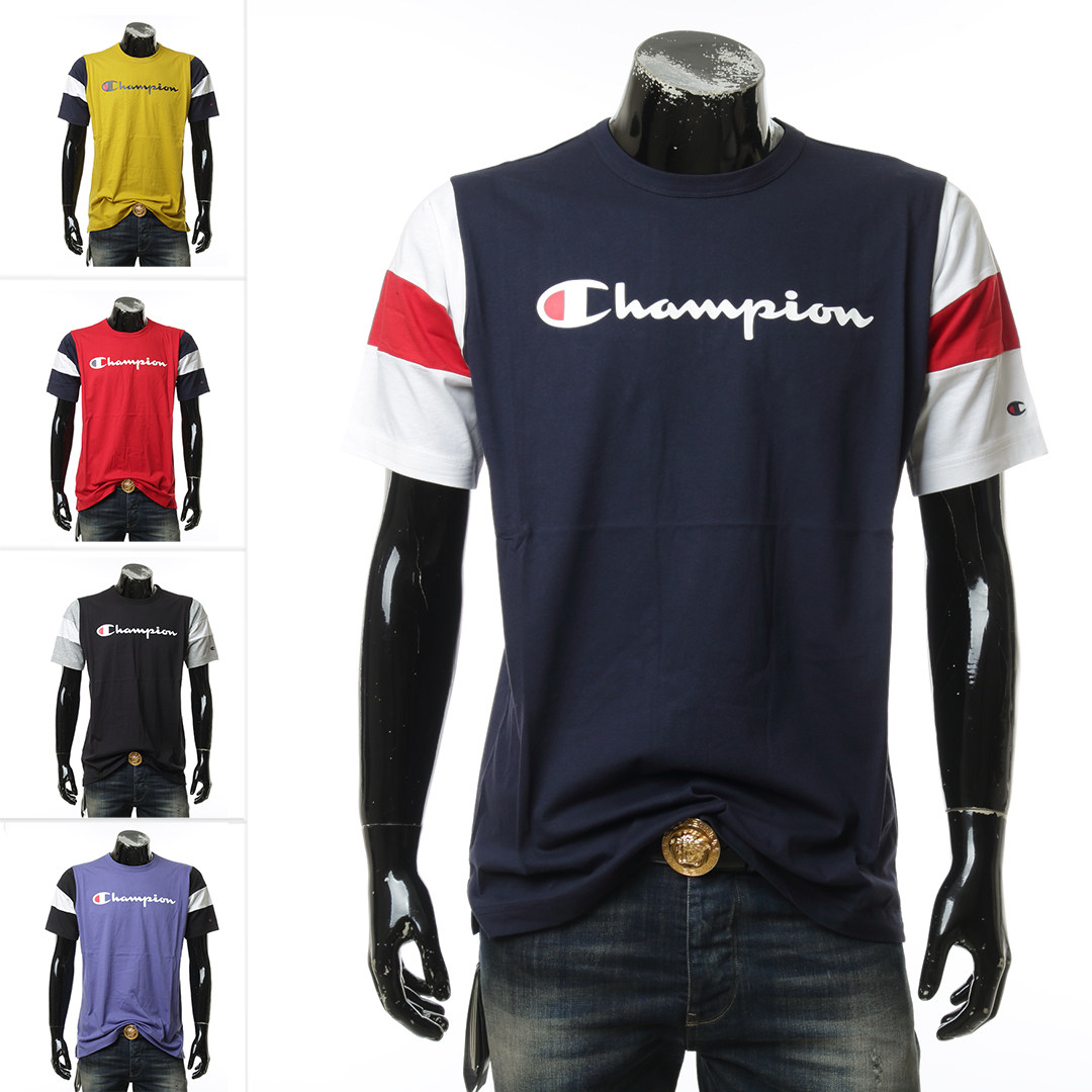 champion冠军 潮牌 欧版 草写大logo男士拼色短袖圆领t恤 213644