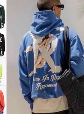 REPRESENT 潮牌 男士天使图案时尚休闲连帽套头卫衣 M04273