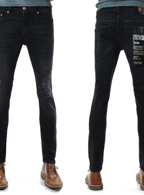 Versace/范思哲VJ 男士 潮牌修身破洞牛仔裤长裤 75GAB5D0 CDW57