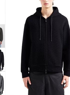 Armani/阿玛尼EA 男士满印鹰标时尚连帽开衫卫衣 6D1MB0 1JHSZ