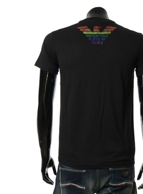 Armani/阿玛尼EA 彩色鹰标休闲上衣男士短袖V领T恤 211801 1P477