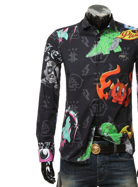 PHILIPP PLEIN PP 潮牌男士小怪兽修身长袖衬衫 MRP1780 PTE003N