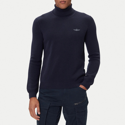 空军男士刺绣鹰标高领保暖毛衣