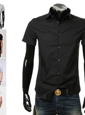 Armani/阿玛尼EA 海外直邮 男刺绣鹰标修身短袖衬衫8N1C91 1NI9Z