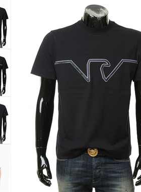 Armani/阿玛尼EA 男士刺绣鹰标时尚潮流纯棉短袖T恤6D1TQ9 1JWZZ