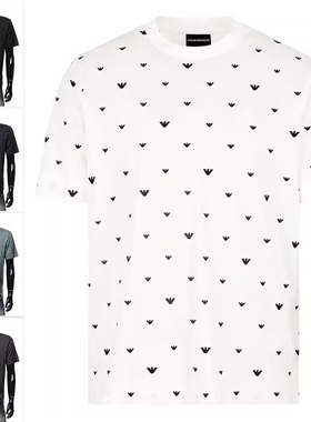 Armani/阿玛尼EA 男士刺绣鹰标丝光棉短袖T恤 EM001400 AF10017