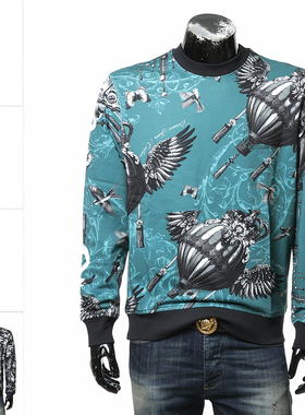 Versace/范思哲 VJ 男士奢潮印花纯棉圆领套头卫衣79GAI3R0 FS203