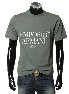 Armani/阿玛尼EA 男士纯棉刺绣鹰标圆领短袖T恤 EM005359 AF13715