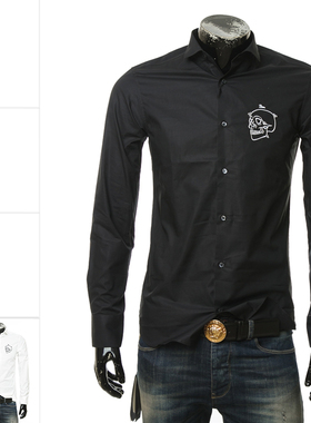 PHILIPP PLEIN PP潮牌刺绣骷髅头男长袖衬衫F20C MRP1383 PTE003N