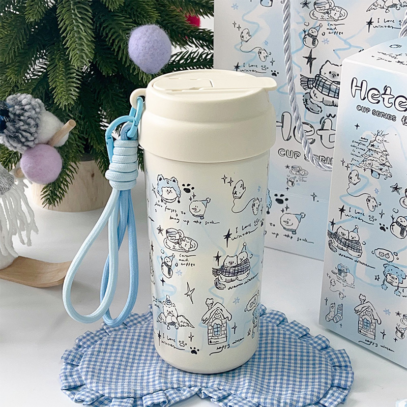原创雪人猫咪316不锈钢保温杯