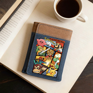 可爱马里鳌钱包男帆布竖款 潮流学生少年游戏卡通动漫周边卡包 时尚