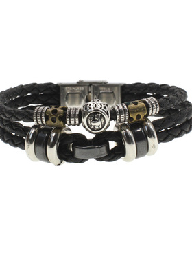 十二星座手链饰品礼物欧美热款跨境男士多层不锈钢手表扣朋克牛皮