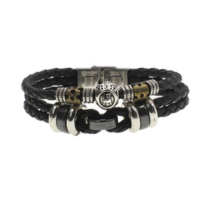 十二星座手链饰品礼物欧美热款 多层不锈钢手表扣朋克牛皮 跨境男士