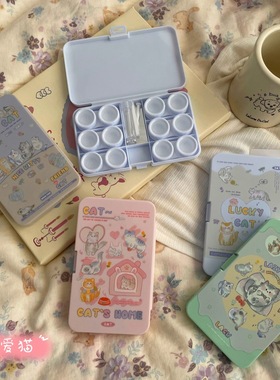 ins风隐形眼镜收纳盒大容量便携拧盖双联盒卡通美瞳盒子护理as970