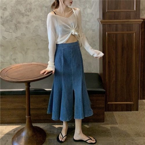 显瘦高腰牛仔半身裙女2020夏季新款复古百搭中长款心机开叉鱼尾裙|ruв категории Женская одежда, юбка - от Buy2taobao.com для оказания профессиональной услуги покупки агента Taobao