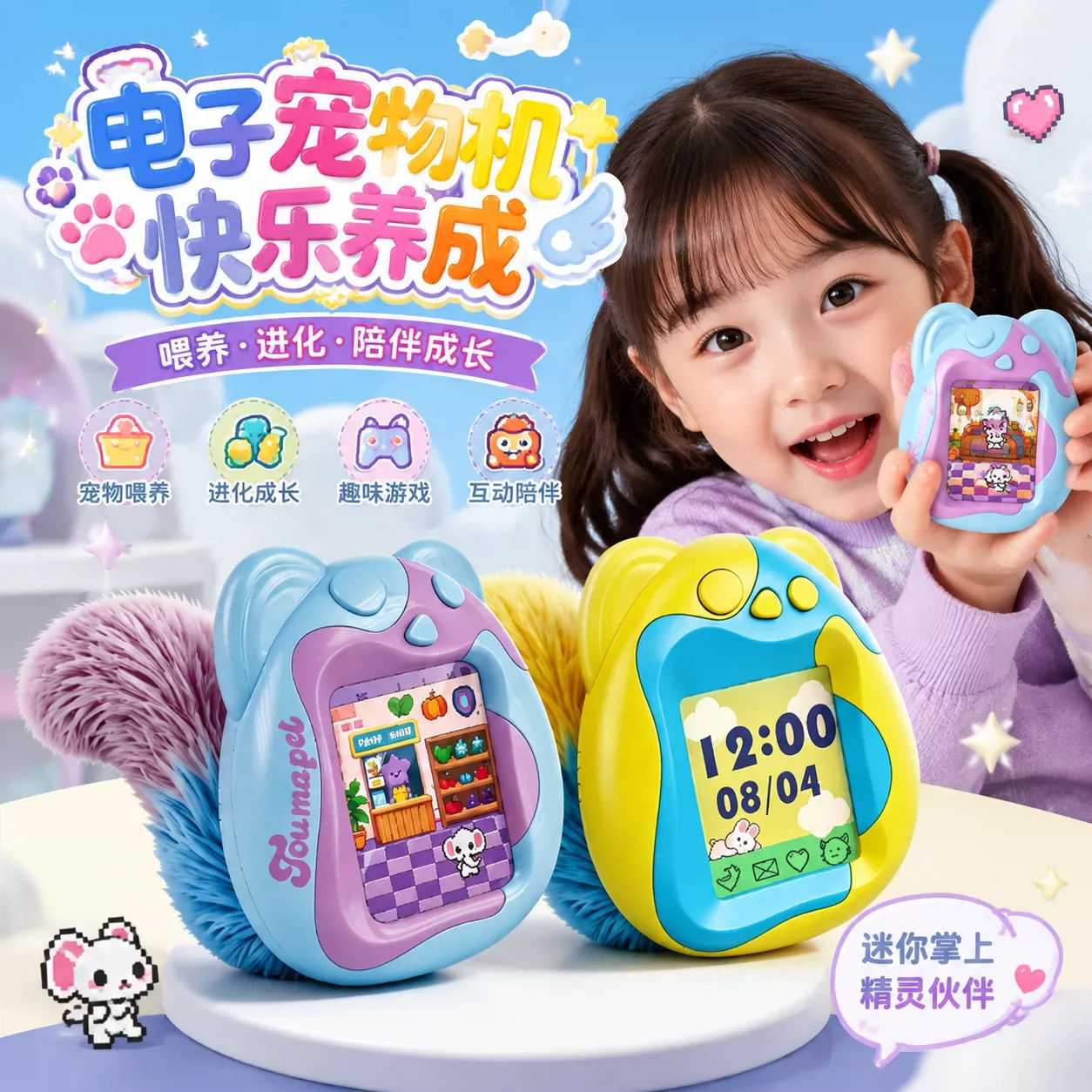 正版彩屏电子宠物机喂养精灵+礼