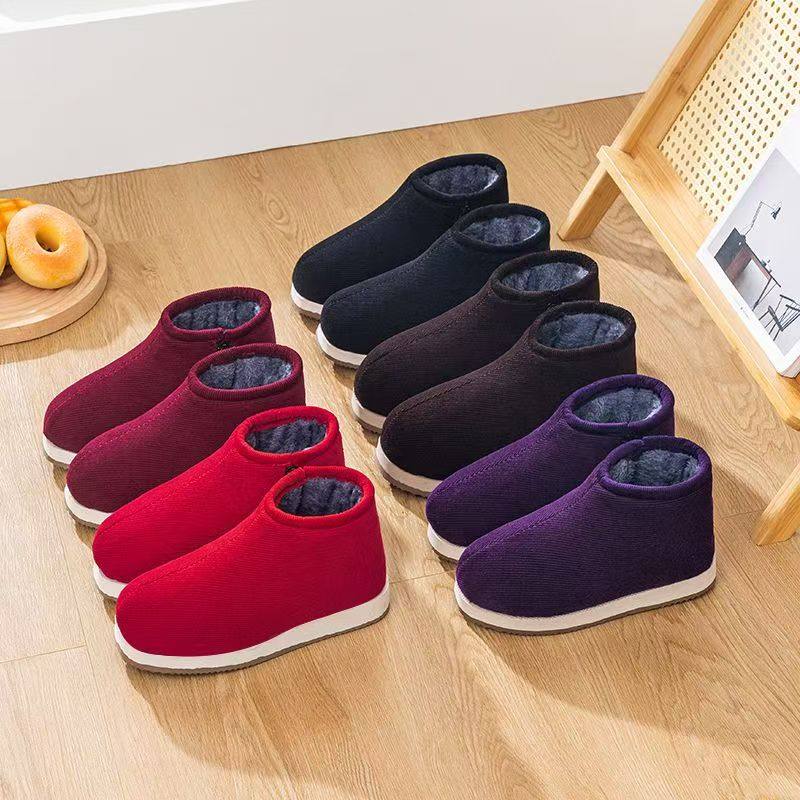 冬天手工棉鞋女士冬加厚加绒妈妈保暖鞋奶奶老人家居布棉拖鞋包跟
