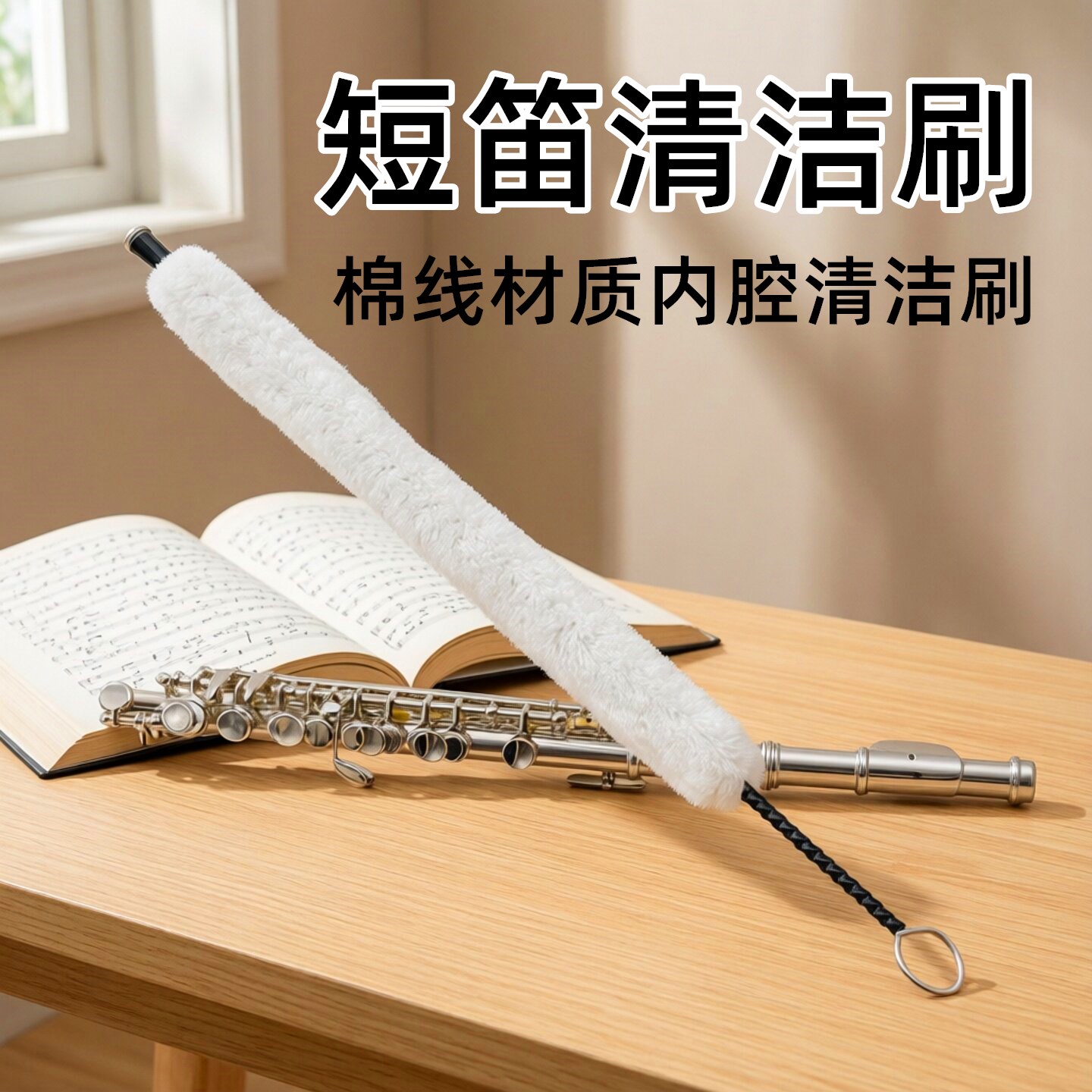短笛清洁刷内腔清洁刷口水通条可水洗毛刷子乐器短笛清洁棒纯棉线图片