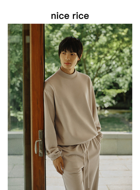 nice rice好饭 380G棉混纺毛圈布侧缝插袋小高领宽松卫衣NGQ04046