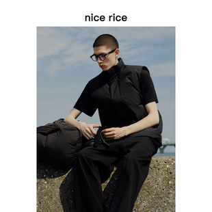 nice r.系列白鸭绒拉链口袋宽松高领羽绒马甲男NHD10094 rice好饭