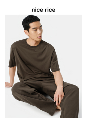 nice rice好饭 居家系列178G木棉混纺圆领宽松短袖T恤NHX02068
