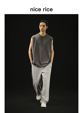 nice rice好饭 r.系列350G全棉磨毛抽绳宽松休闲直筒卫裤NGC12078