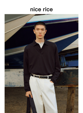 nice rice好饭 春季210G全棉Polo领宽松男士纯色长袖T恤NHC02011
