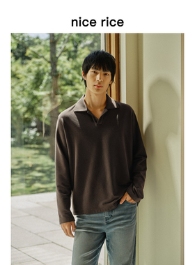 nice rice好饭 秋季290G莫代尔混纺微弹古巴领长袖T恤男NGQ02068