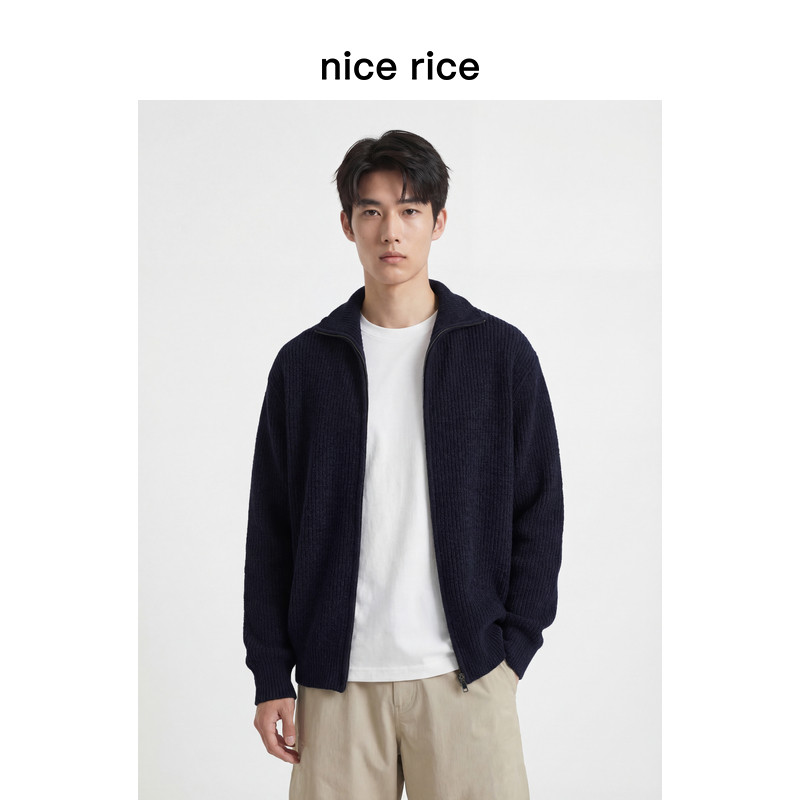 nice rice好饭 26春季新品棉混纺纱线宽松拉链立领针织衫DIC05158