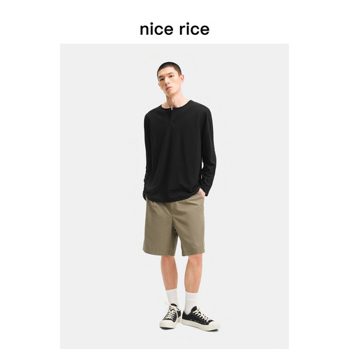 nicerice好饭直筒前褶梭织短裤