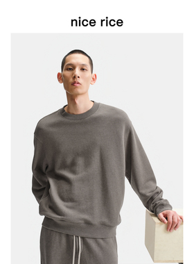 nice rice好饭 25秋季新品400G全棉花纱圆领宽松卫衣男NHQ04039