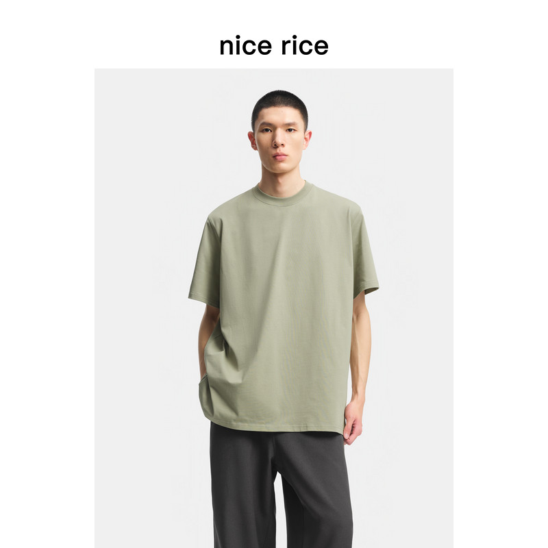 nice rice好饭 25新品260G全棉双纱宽松圆领短袖T恤男DHX02116,男装,T恤,淘宝优惠券,粉丝福利购,淘宝优惠卷