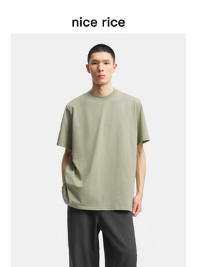 nice rice好饭 25新品260G全棉双纱宽松圆领短袖T恤男DHX02116